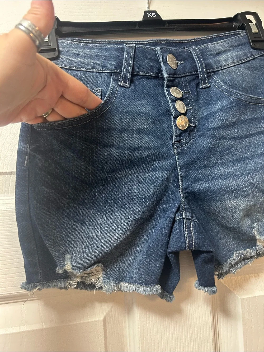 Justice Dark Wash Distressed Denim Shorts - Blue size 10 kids